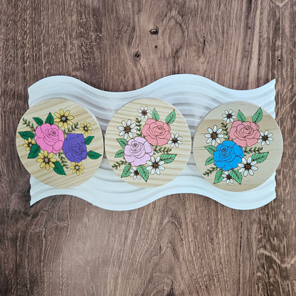 Round Wooden Coasters: Roses - Set of 4
